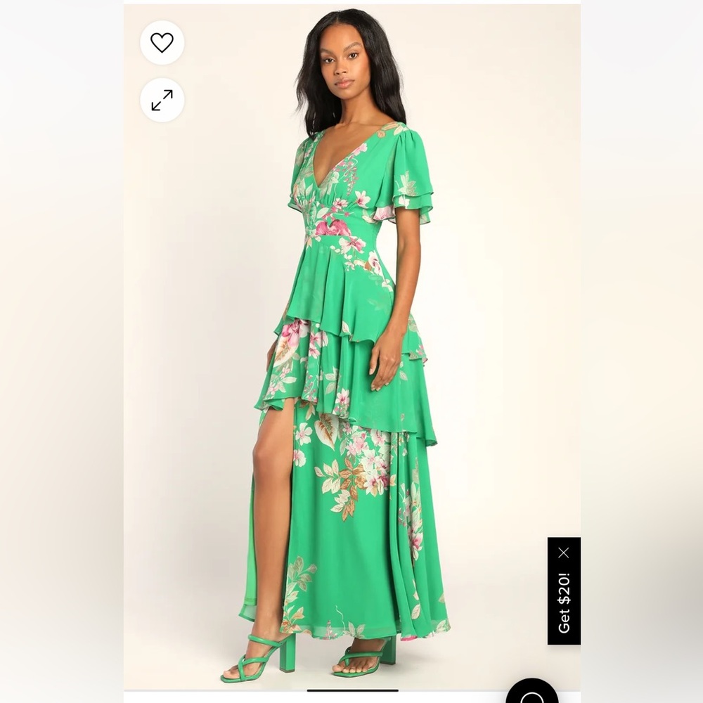 Green Floral Print Maxi Dress
